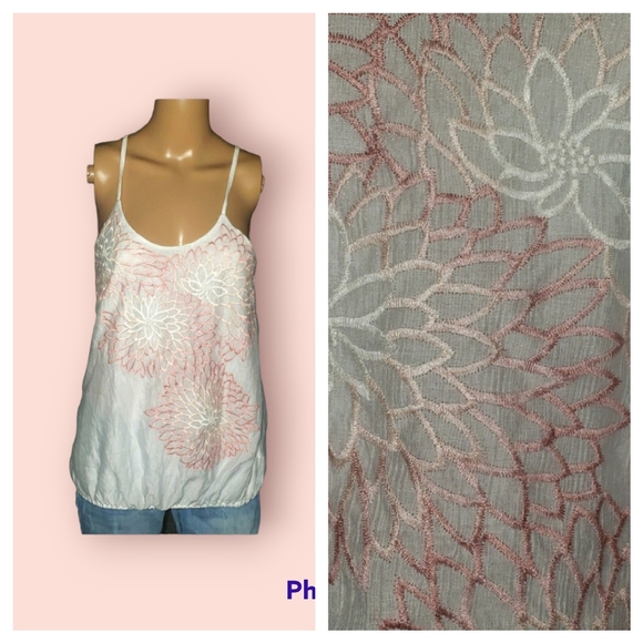 Papaya s silk halter top gorgeously embroidered lotus flowers - Picture 1 of 12